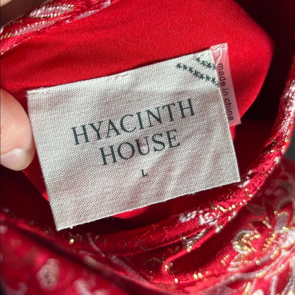 Hyacinth House Red Jacquard Janie Mini Dress ballon Sleeve NWT large - Picture 10 of 12